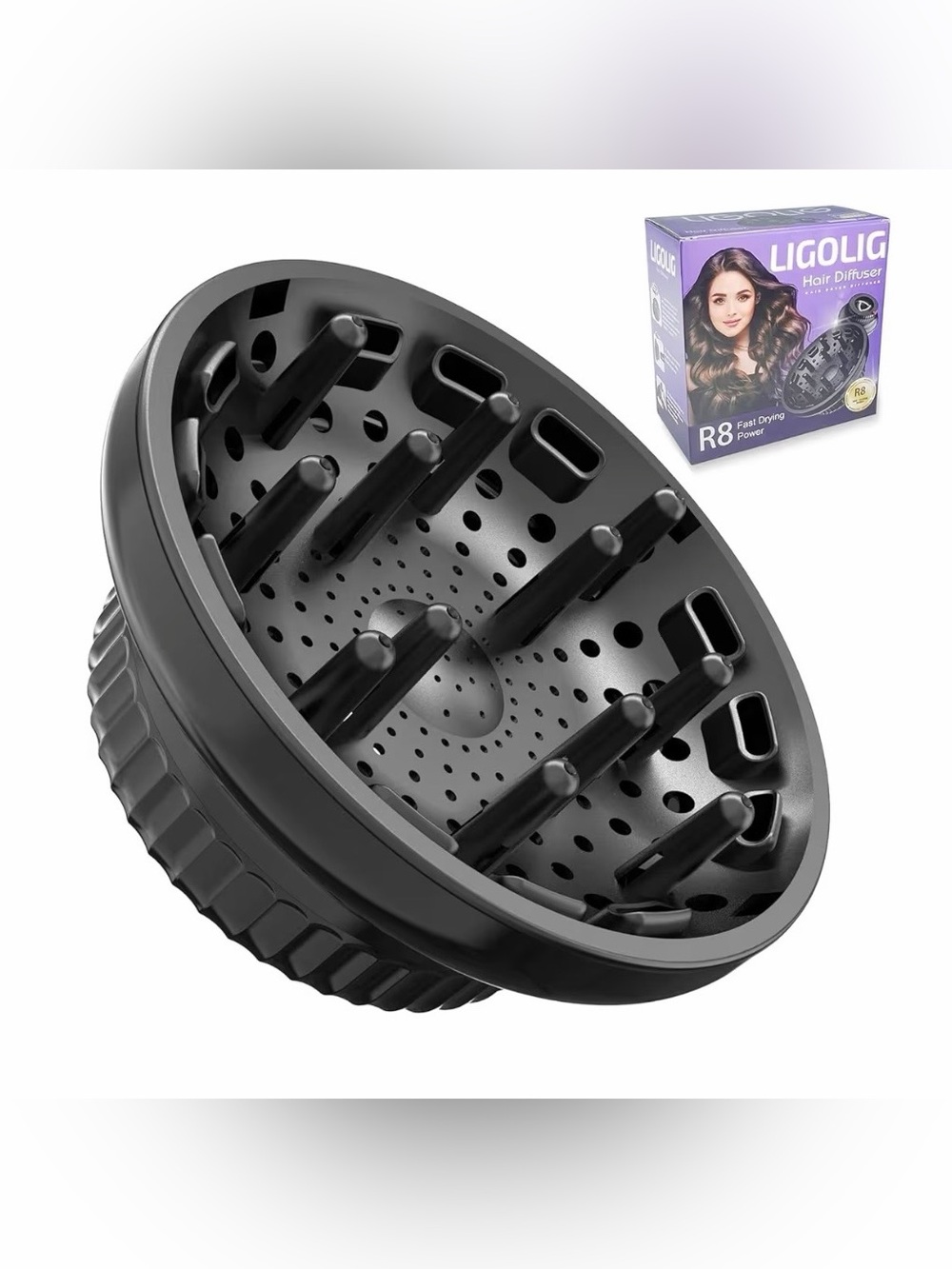 Black Universal Hair Dryer Diffuser Attachment - Compatible Styling Accessory